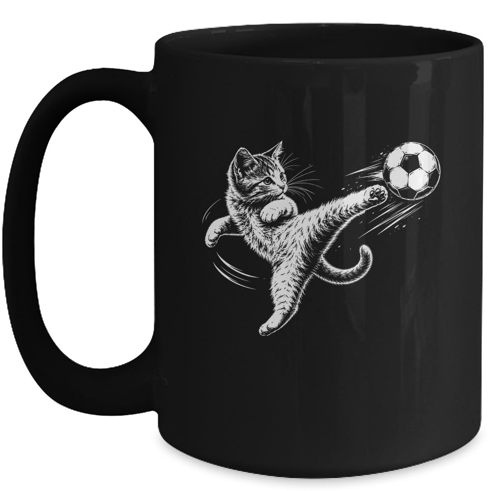 Funny Cat Soccer Ball Graphic Playing Football Cat Men Women Mug | teecentury