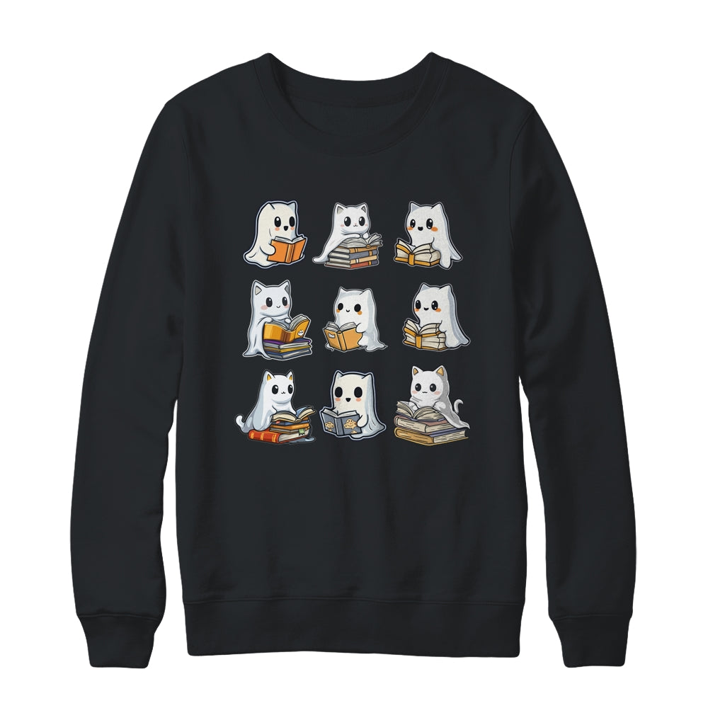Funny Cats Reading Halloween Cute Cats Ghosts Reading Books Shirt & Sweatshirt | teecentury