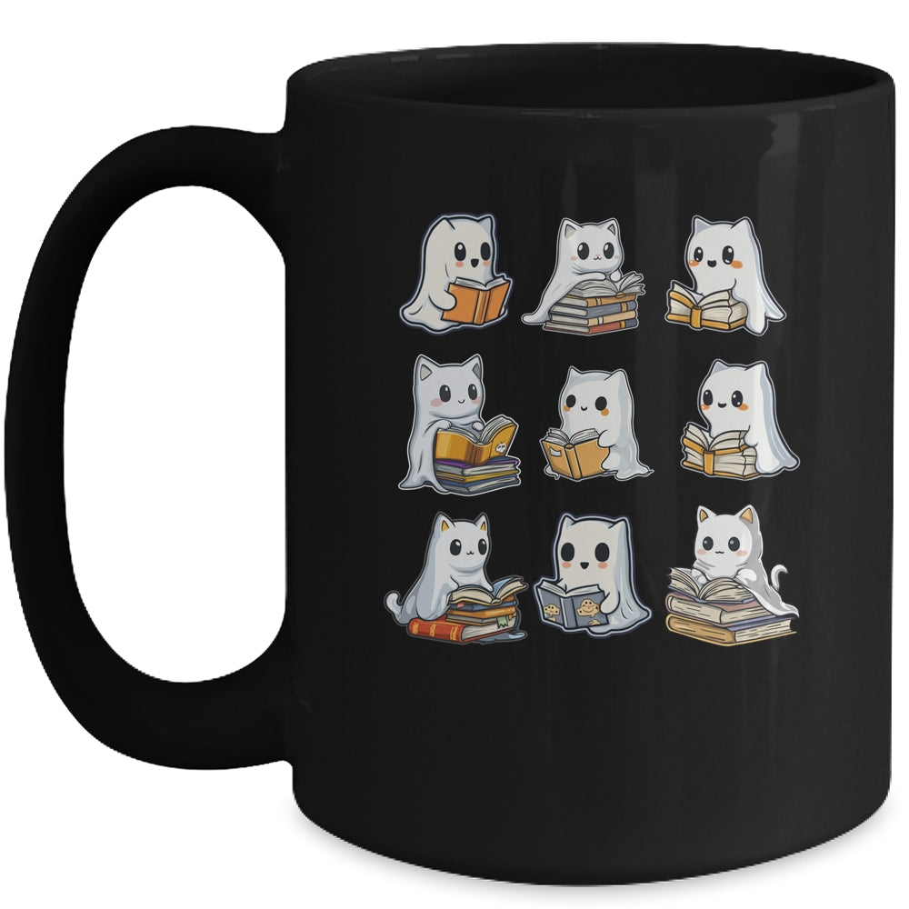 Funny Cats Reading Halloween Cute Cats Ghosts Reading Books Mug | teecentury