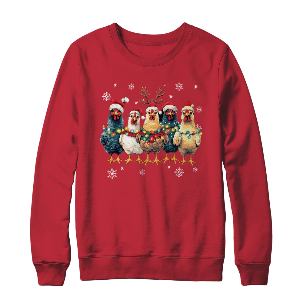 Funny Chicken Christmas Lights Farm Animal Cute Xmas Holiday Shirt & Sweatshirt | teecentury