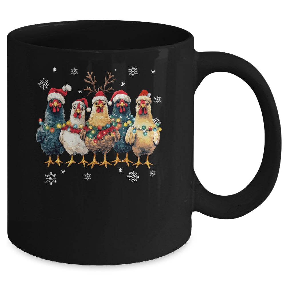 Funny Chicken Christmas Lights Farm Animal Cute Xmas Holiday Mug | teecentury