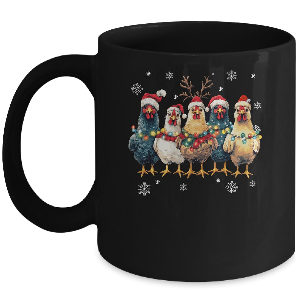 Funny Chicken Christmas Lights Farm Animal Cute Xmas Holiday Mug | teecentury