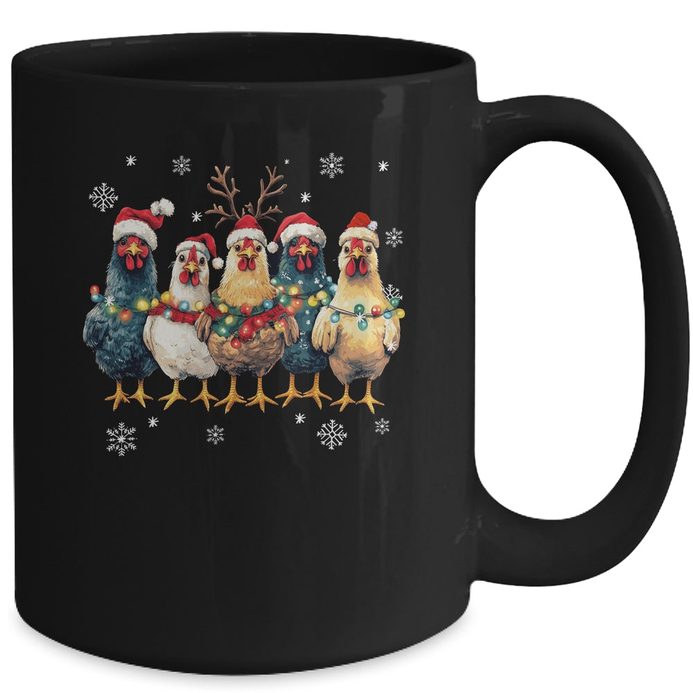 Funny Chicken Christmas Lights Farm Animal Cute Xmas Holiday Mug | teecentury