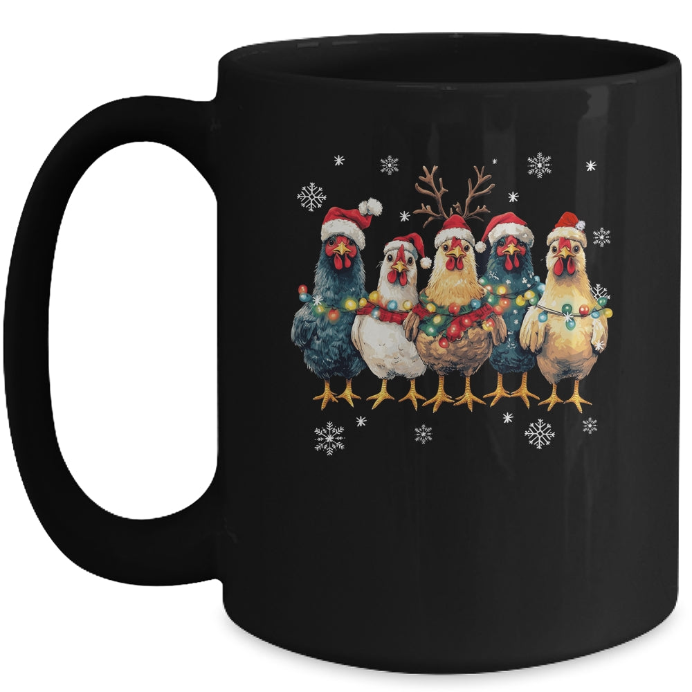 Funny Chicken Christmas Lights Farm Animal Cute Xmas Holiday Mug | teecentury