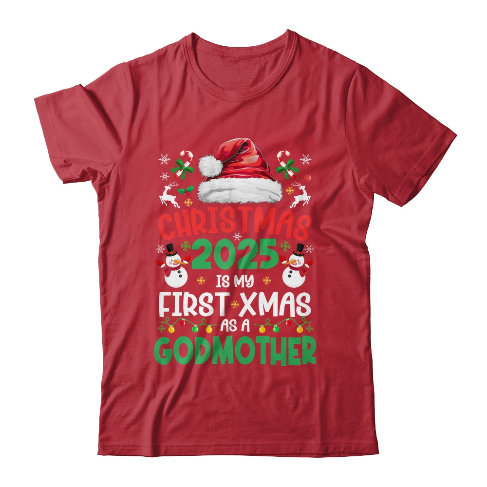Funny Christmas 2025 Is My First Xmas As A Godmother Family Shirt & Sweatshirt | teecentury