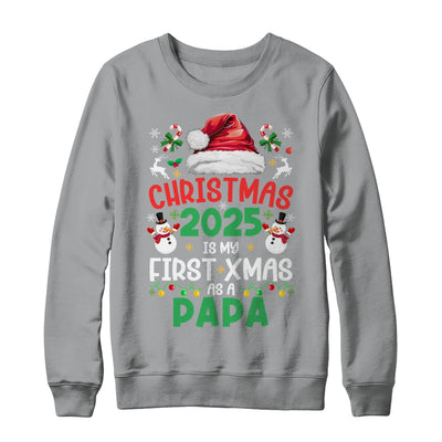 Funny Christmas 2025 Is My First Xmas As A Papa Family Shirt & Sweatshirt | teecentury