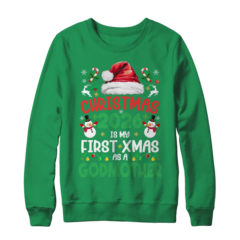 Funny Christmas 2026 Is My First Xmas As A Godmother Family Shirt & Sweatshirt | teecentury