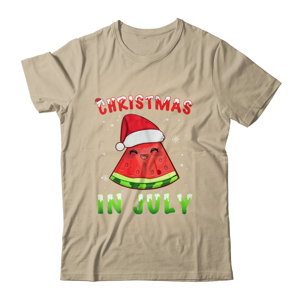 Funny Christmas In July Shirt Summer Watermelon Santa Hat Shirt & Tank Top | teecentury