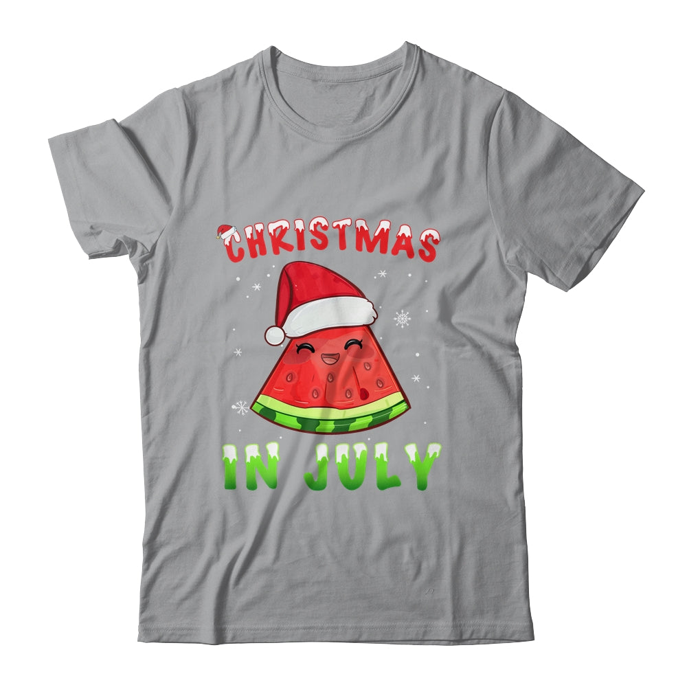 Funny Christmas In July Shirt Summer Watermelon Santa Hat Shirt & Tank Top | teecentury
