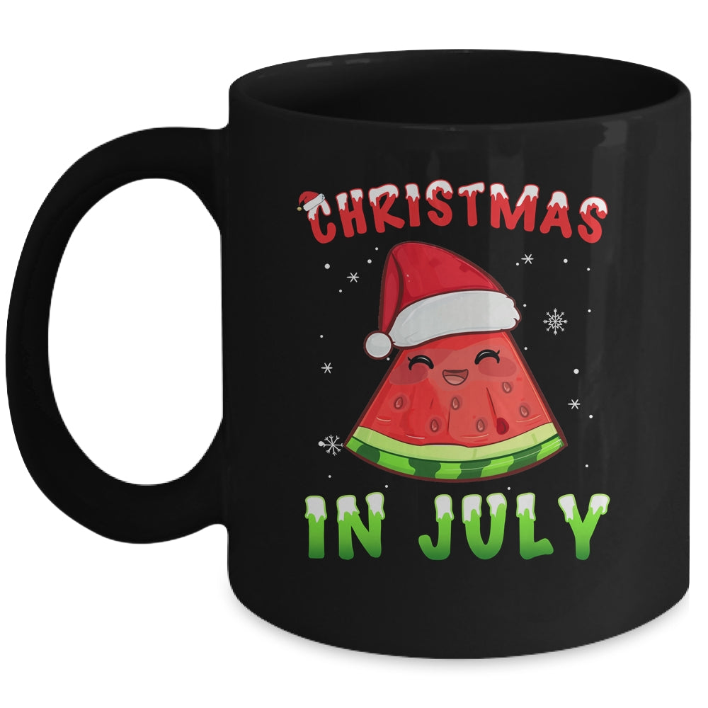Funny Christmas In July Shirt Summer Watermelon Santa Hat Mug | teecentury