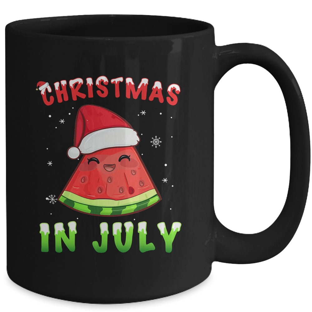 Funny Christmas In July Shirt Summer Watermelon Santa Hat Mug | teecentury