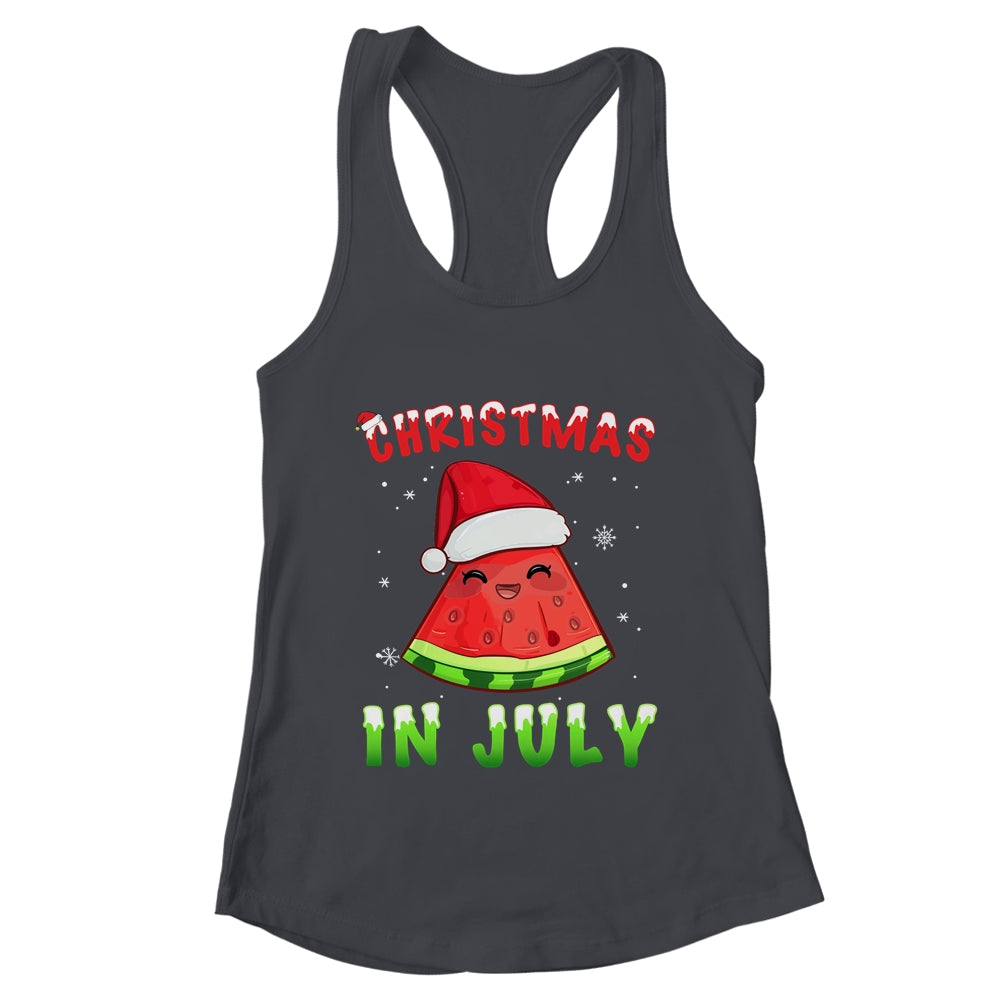 Funny Christmas In July Shirt Summer Watermelon Santa Hat Shirt & Tank Top | teecentury