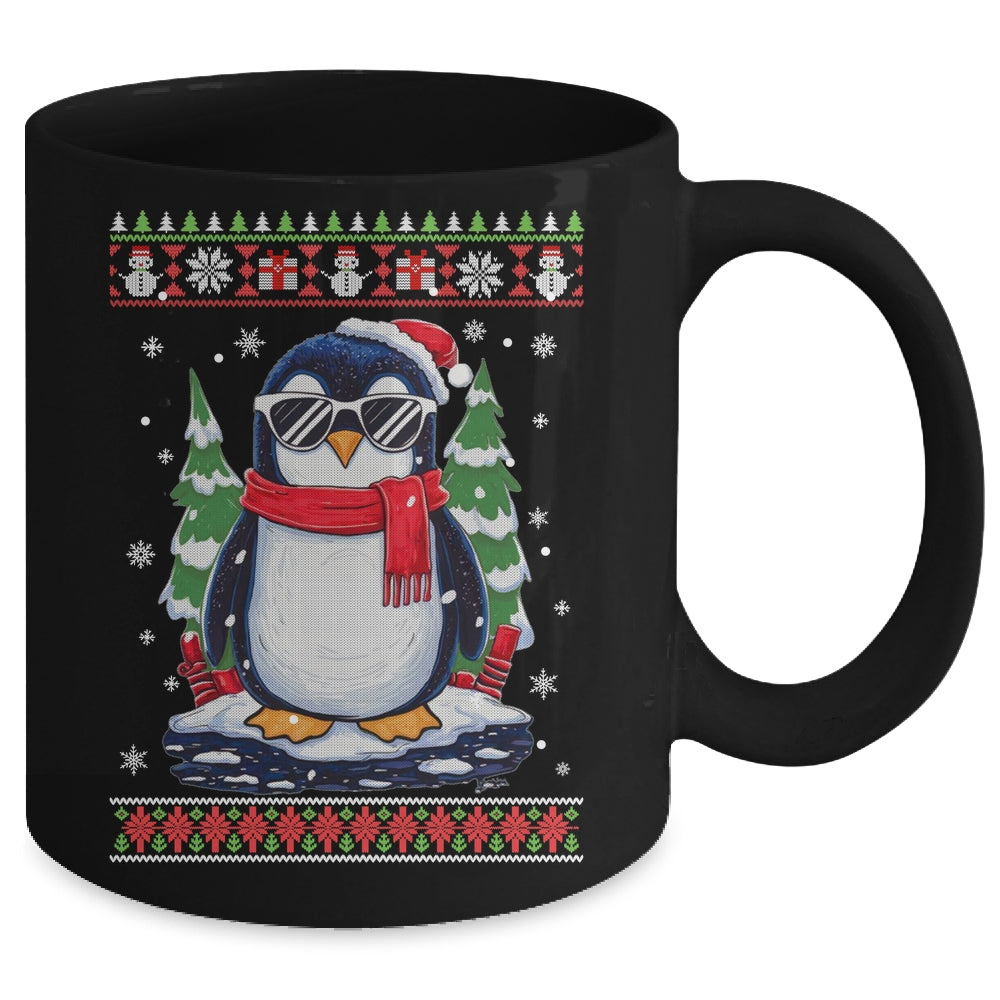 Funny Christmas Penguin With Sunglasses Ugly Christmas Mug | teecentury