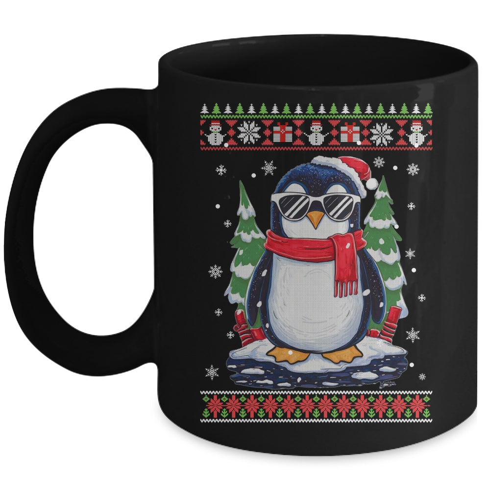 Funny Christmas Penguin With Sunglasses Ugly Christmas Mug | teecentury