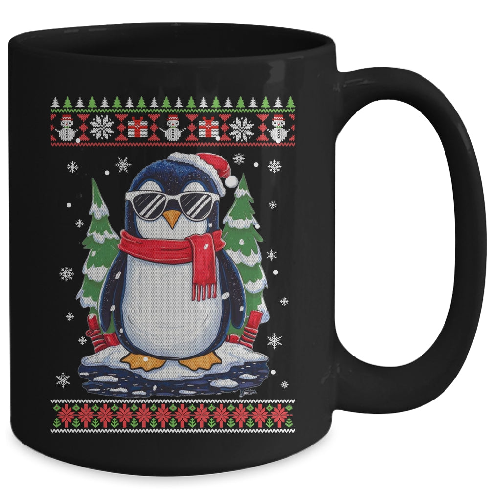 Funny Christmas Penguin With Sunglasses Ugly Christmas Mug | teecentury