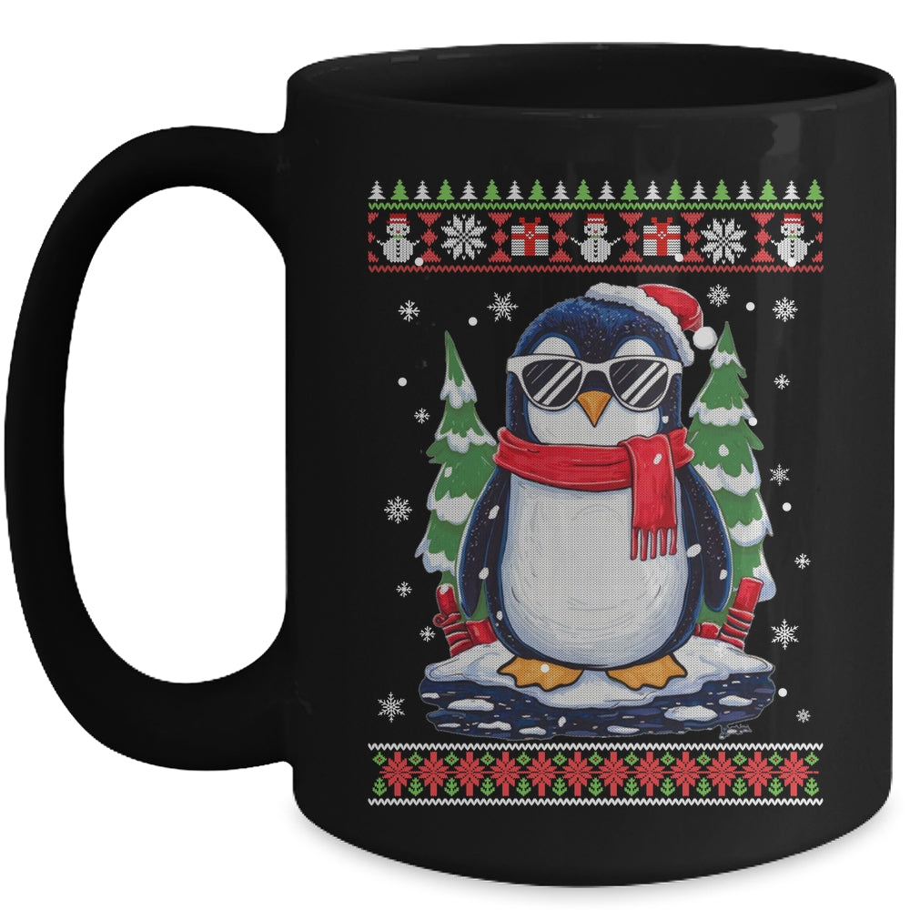 Funny Christmas Penguin With Sunglasses Ugly Christmas Mug | teecentury
