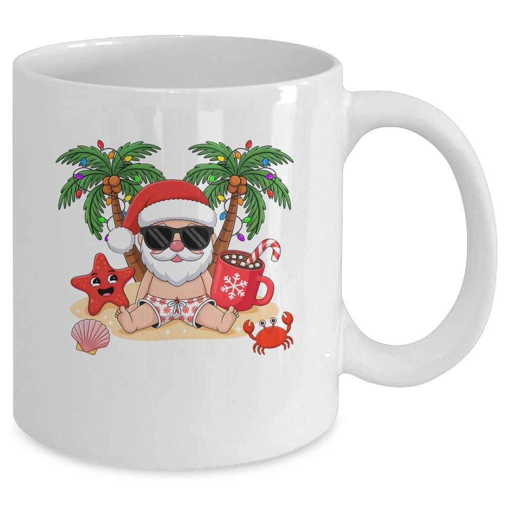 Funny Christmas Santa Hawaiian Beach Xmas Palm Tree Tropical Mug | teecentury