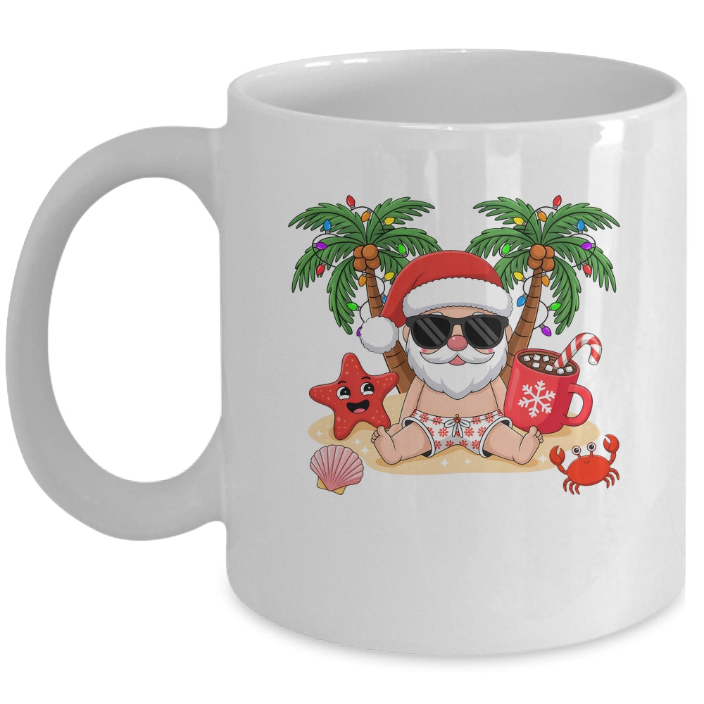 Funny Christmas Santa Hawaiian Beach Xmas Palm Tree Tropical Mug | teecentury