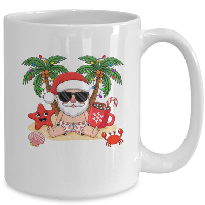 Funny Christmas Santa Hawaiian Beach Xmas Palm Tree Tropical Mug | teecentury