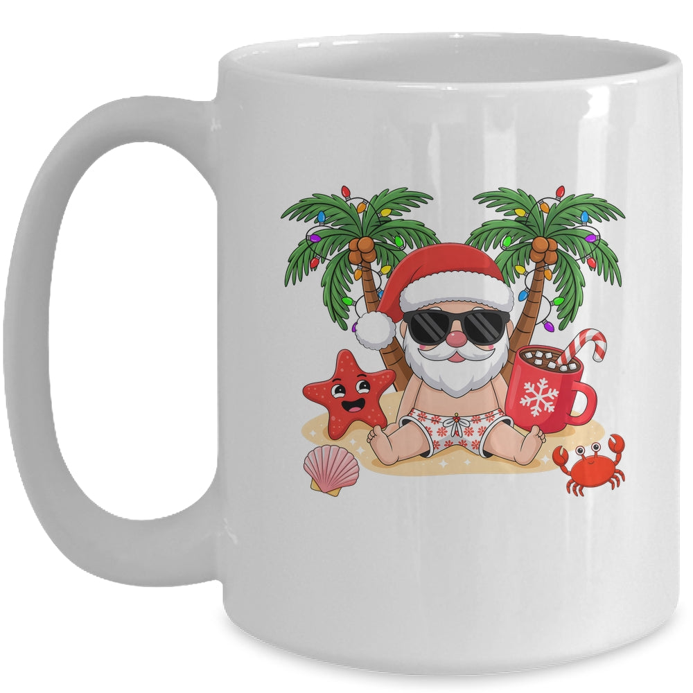 Funny Christmas Santa Hawaiian Beach Xmas Palm Tree Tropical Mug | teecentury
