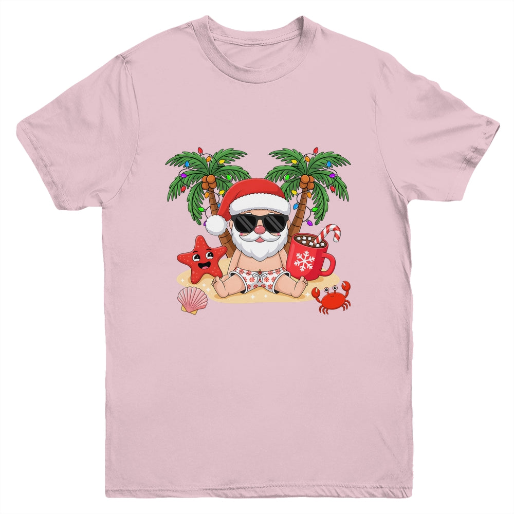 Funny Christmas Santa Hawaiian Beach Xmas Palm Tree Tropical Youth Shirt | teecentury