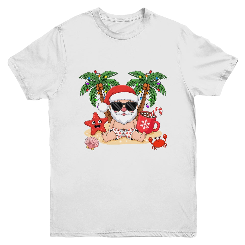 Funny Christmas Santa Hawaiian Beach Xmas Palm Tree Tropical Youth Shirt | teecentury