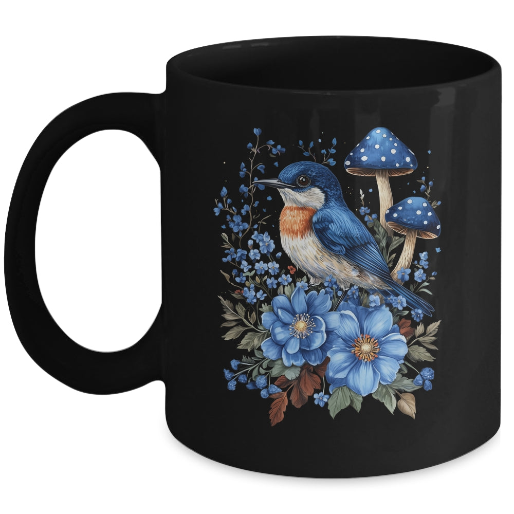 Funny Cute Bird Aesthetic Cottagecore Floral Bluebird Women Mug | teecentury