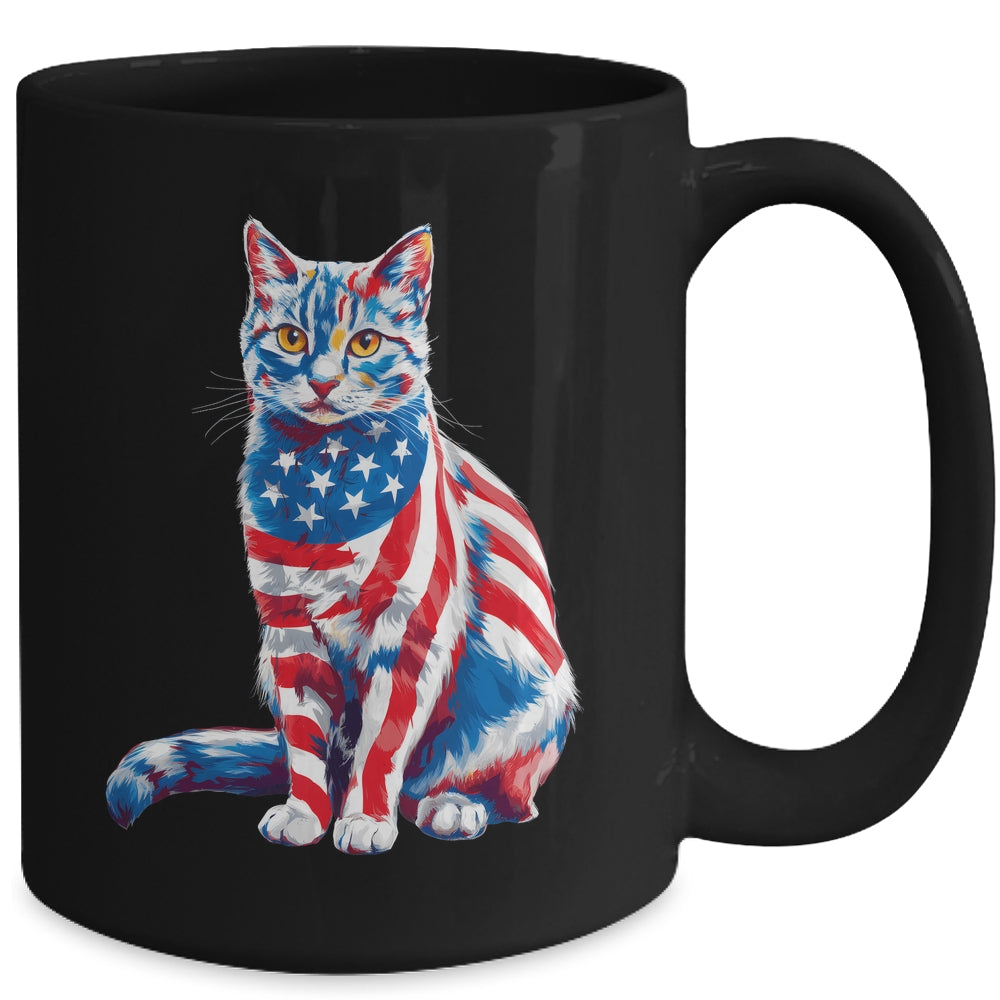 Funny Cute Cat Green Eyes USA Flag 4th Of July Cat Lover Mug | teecentury