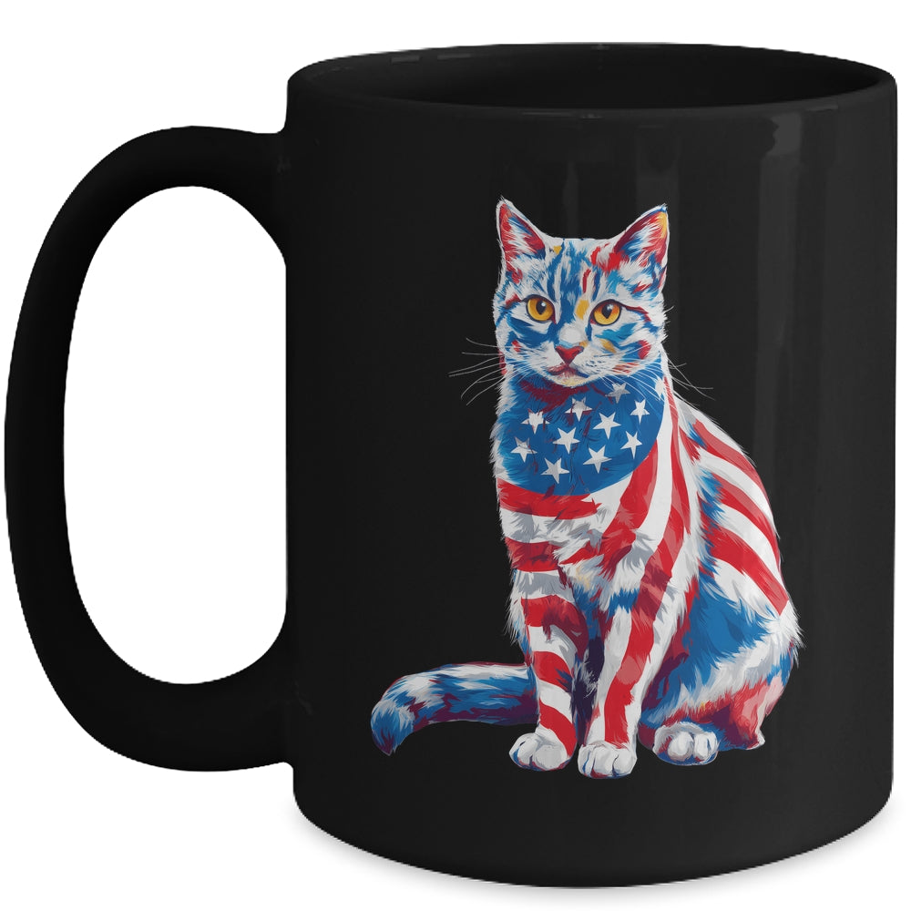 Funny Cute Cat Green Eyes USA Flag 4th Of July Cat Lover Mug | teecentury