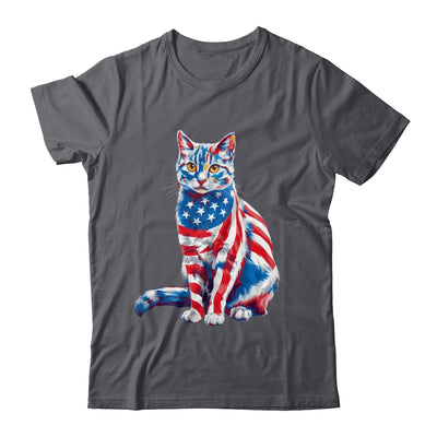 Funny Cute Cat Green Eyes USA Flag 4th Of July Cat Lover Shirt & Tank Top | teecentury