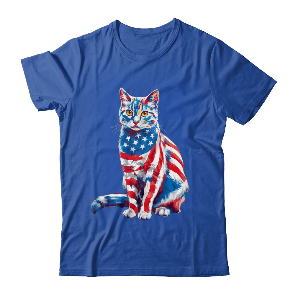 Funny Cute Cat Green Eyes USA Flag 4th Of July Cat Lover Shirt & Tank Top | teecentury