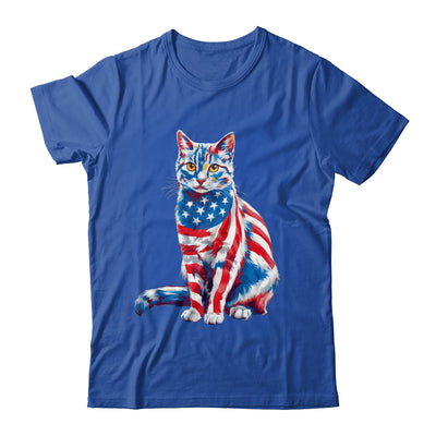 Funny Cute Cat Green Eyes USA Flag 4th Of July Cat Lover Shirt & Tank Top | teecentury