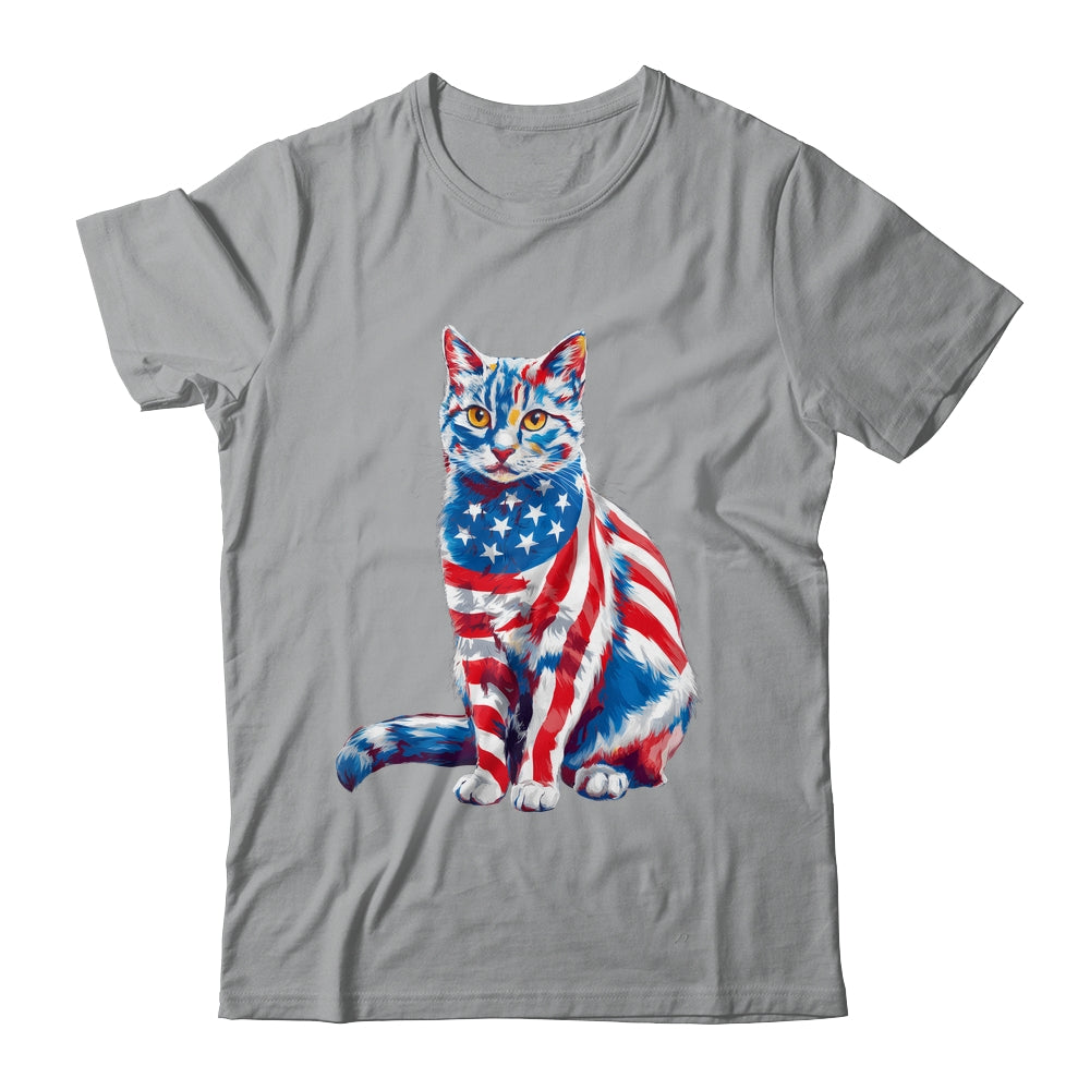 Funny Cute Cat Green Eyes USA Flag 4th Of July Cat Lover Shirt & Tank Top | teecentury