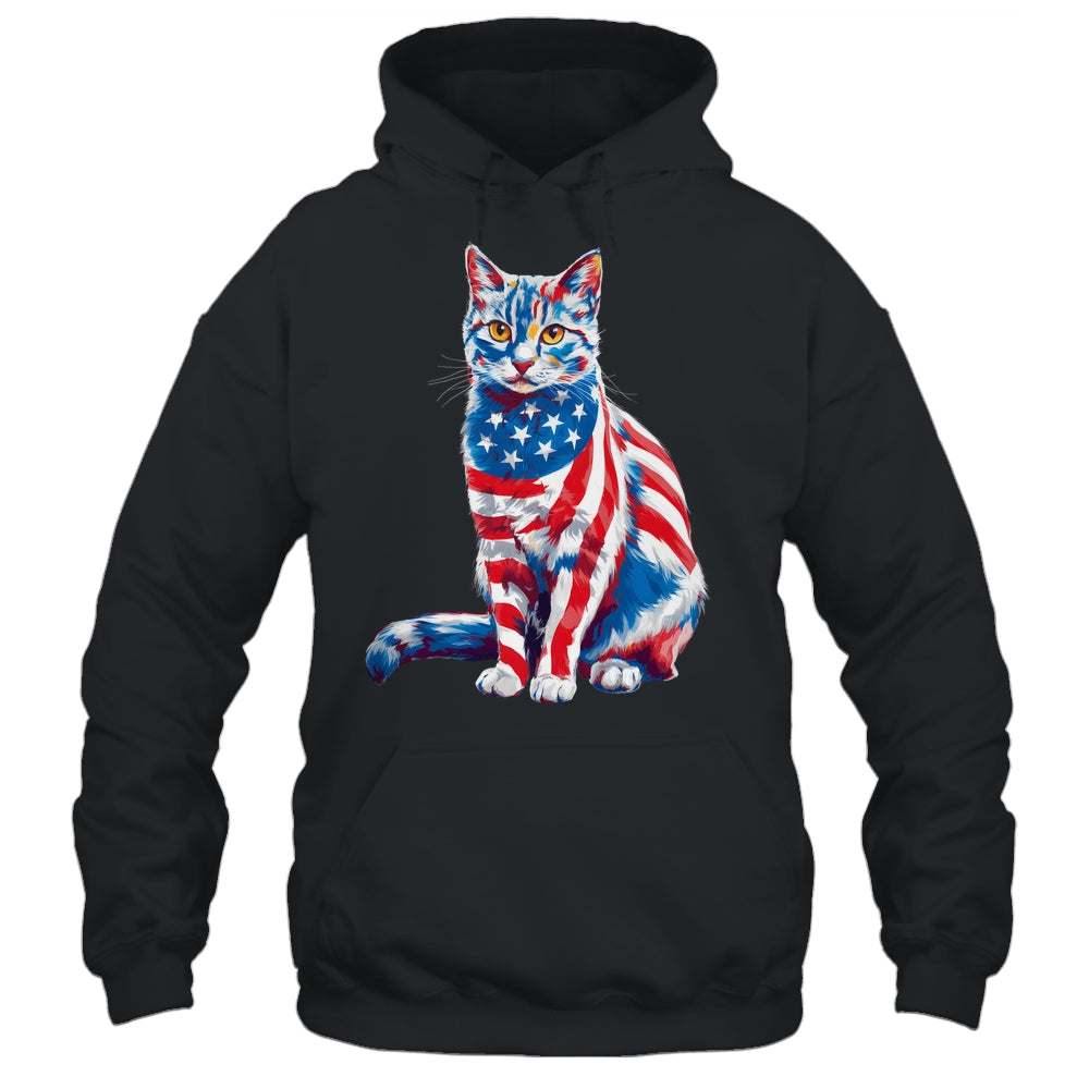 Funny Cute Cat Green Eyes USA Flag 4th Of July Cat Lover Shirt & Tank Top | teecentury