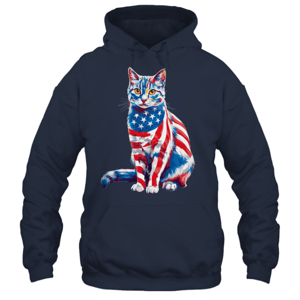 Funny Cute Cat Green Eyes USA Flag 4th Of July Cat Lover Shirt & Tank Top | teecentury