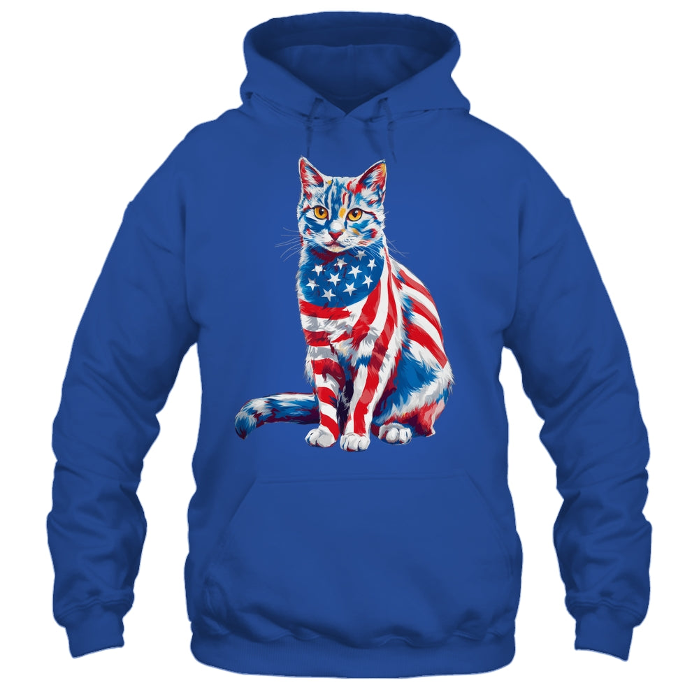 Funny Cute Cat Green Eyes USA Flag 4th Of July Cat Lover Shirt & Tank Top | teecentury