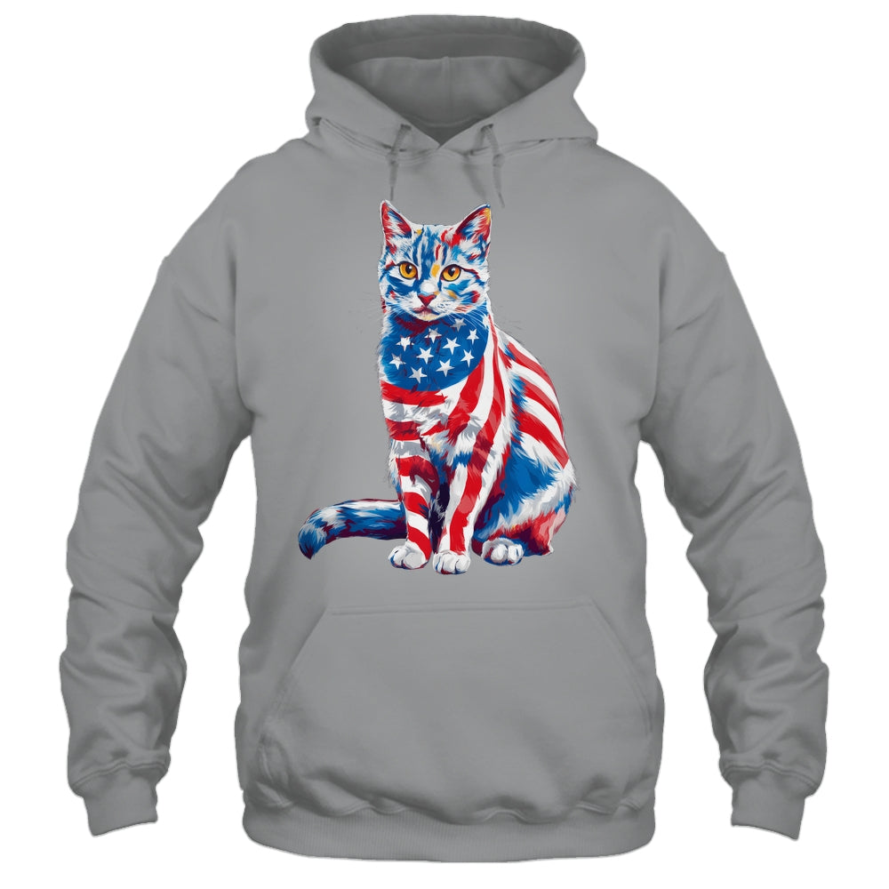 Funny Cute Cat Green Eyes USA Flag 4th Of July Cat Lover Shirt & Tank Top | teecentury