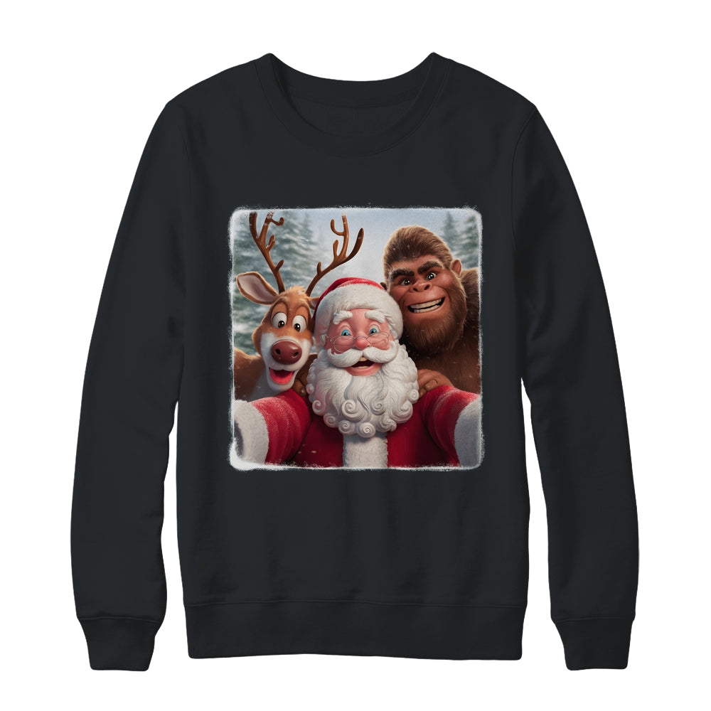 Funny Cute Reindeer Bigfoot Santa Selfie Christmas Xmas Shirt & Sweatshirt | teecentury