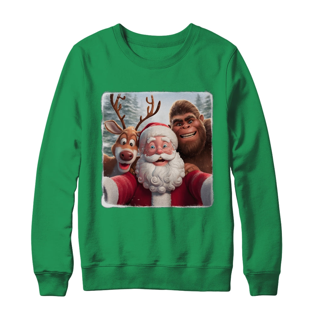 Funny Cute Reindeer Bigfoot Santa Selfie Christmas Xmas Shirt & Sweatshirt | teecentury