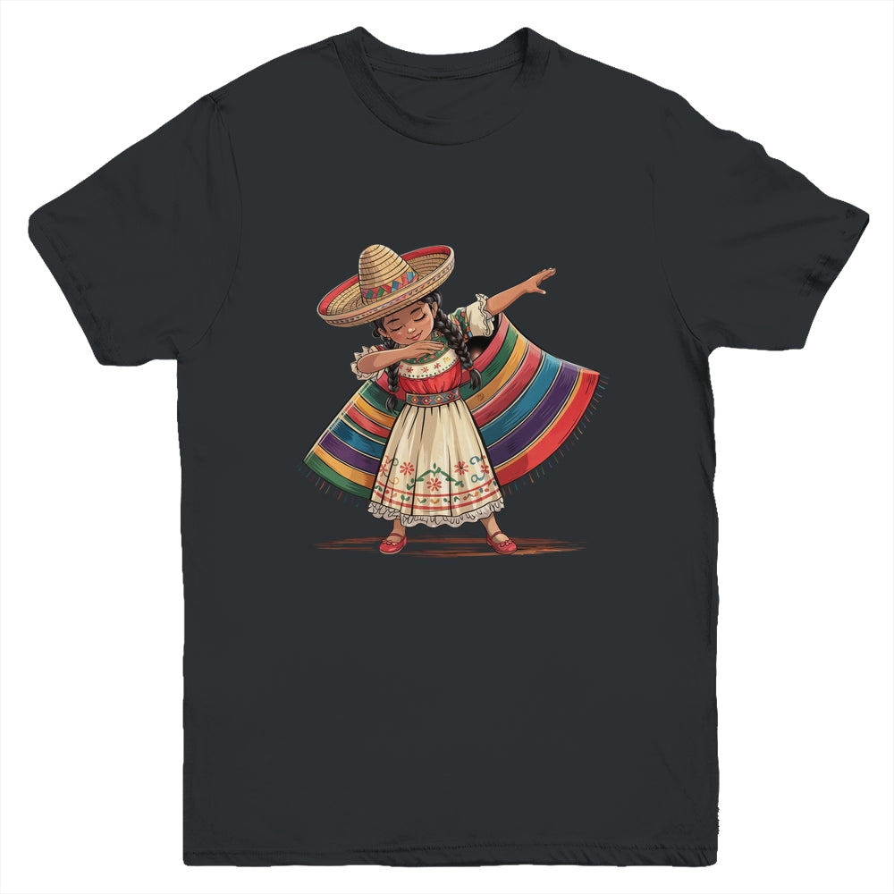 Funny Dabbing Mexican Poncho Sombrero Cinco De Mayo Girl Youth Shirt | teecentury