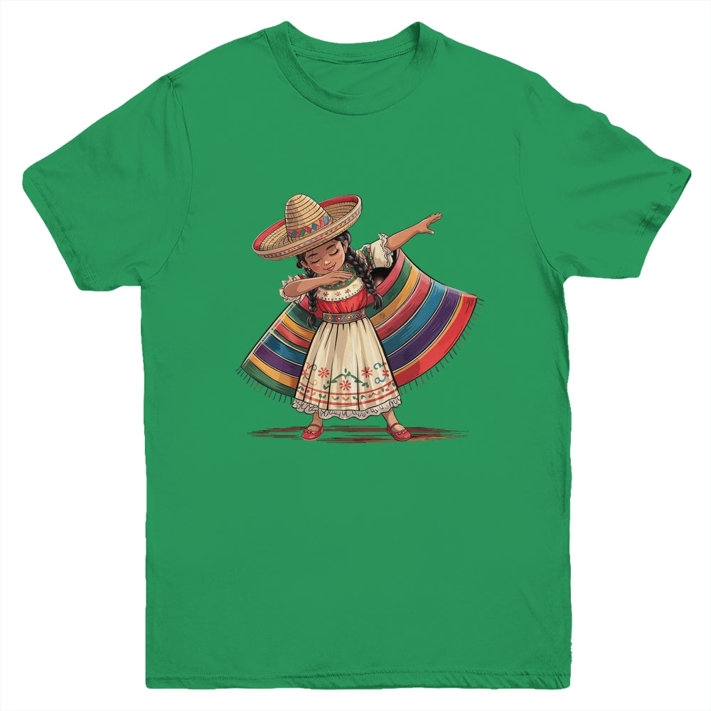 Funny Dabbing Mexican Poncho Sombrero Cinco De Mayo Girl Youth Shirt | teecentury