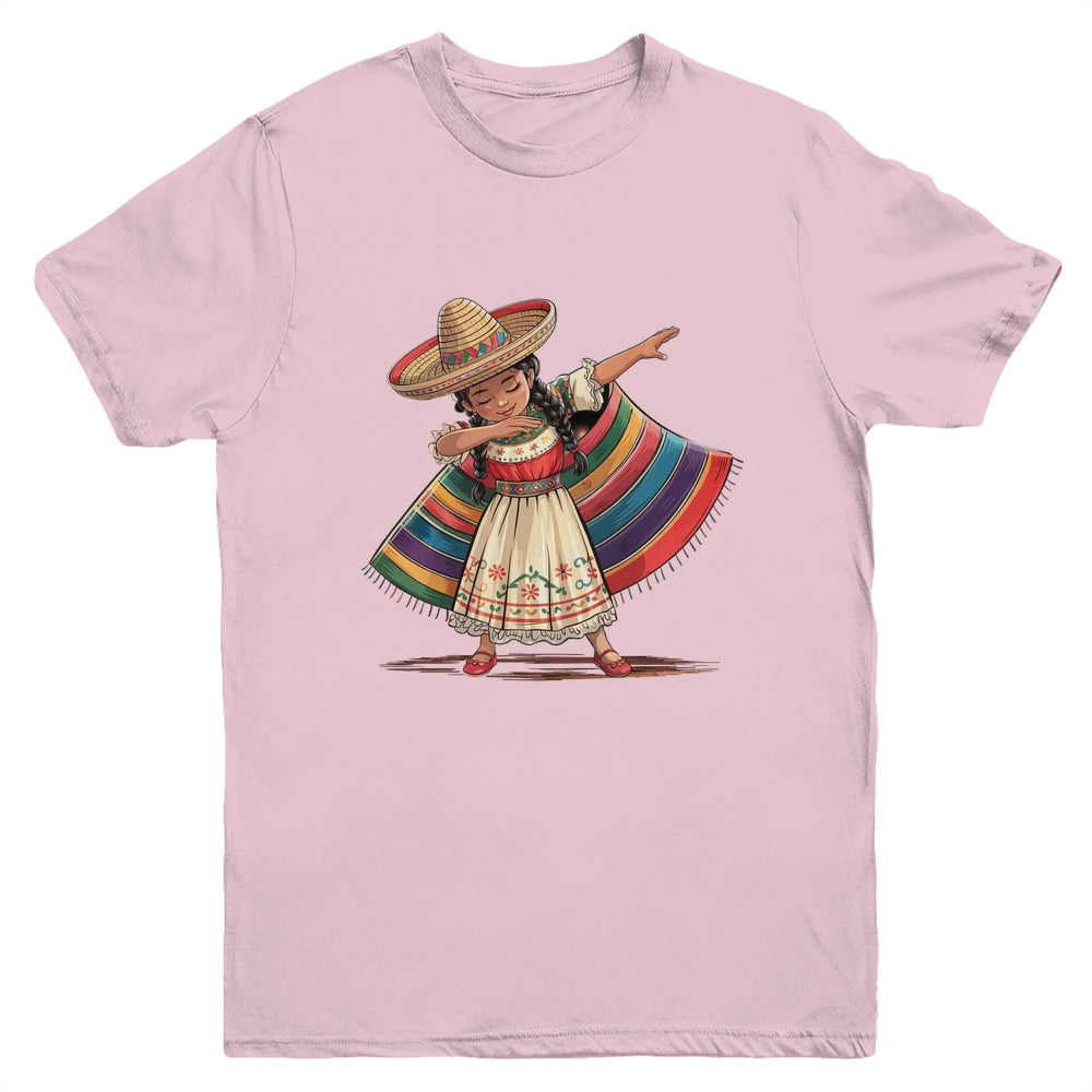 Funny Dabbing Mexican Poncho Sombrero Cinco De Mayo Girl Youth Shirt | teecentury