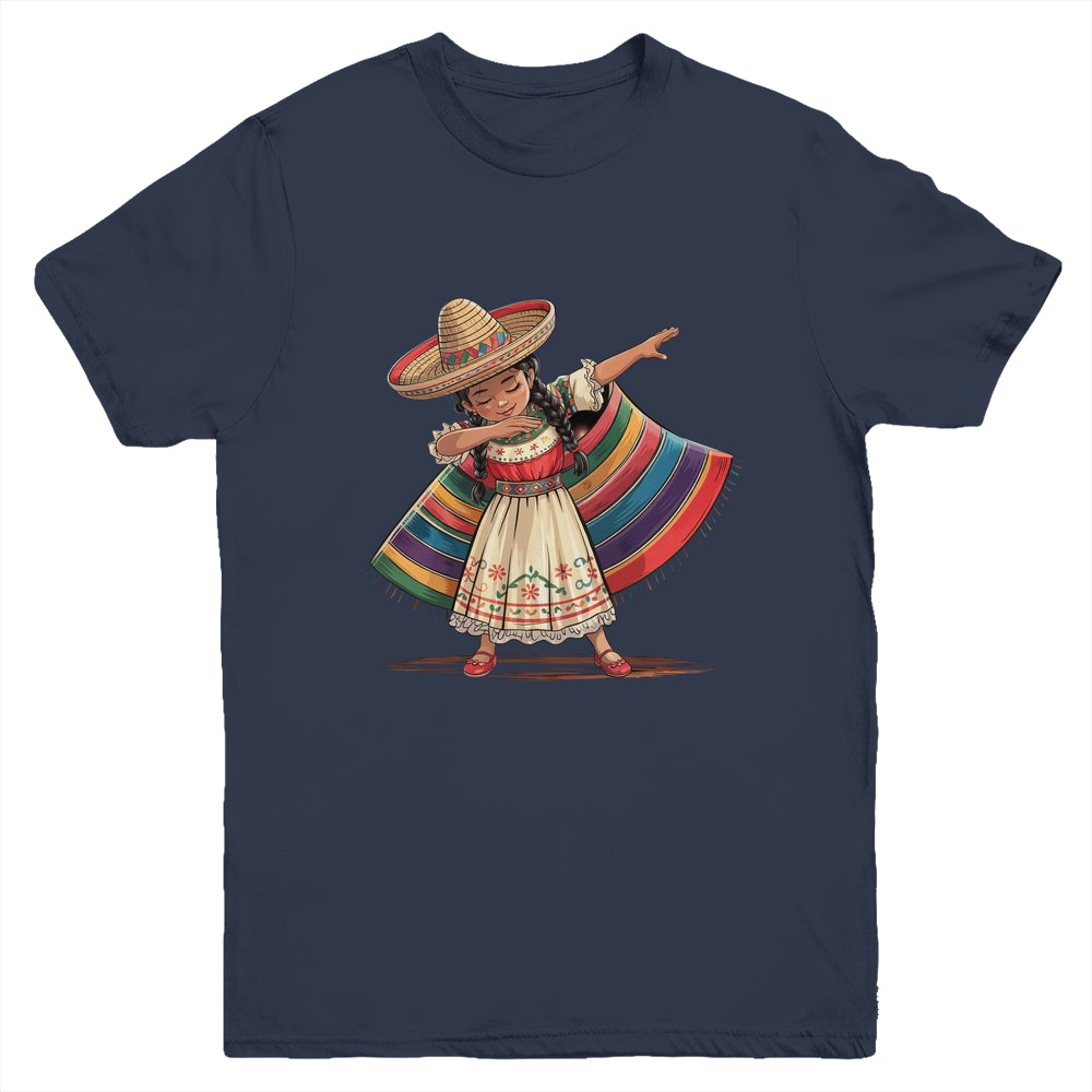 Funny Dabbing Mexican Poncho Sombrero Cinco De Mayo Girl Youth Shirt | teecentury