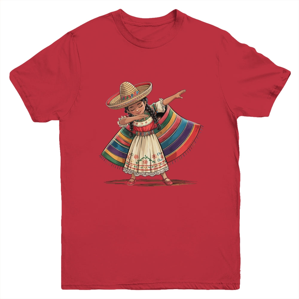 Funny Dabbing Mexican Poncho Sombrero Cinco De Mayo Girl Youth Shirt | teecentury