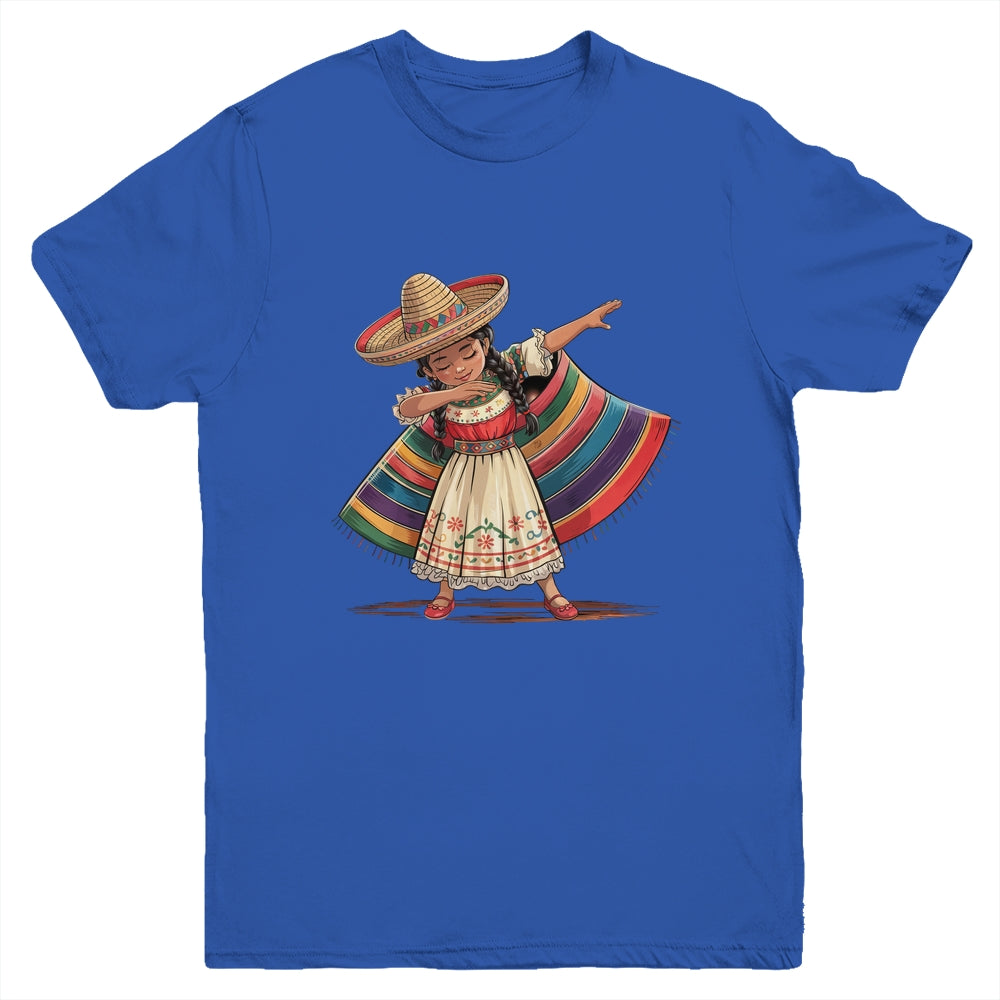 Funny Dabbing Mexican Poncho Sombrero Cinco De Mayo Girl Youth Shirt | teecentury
