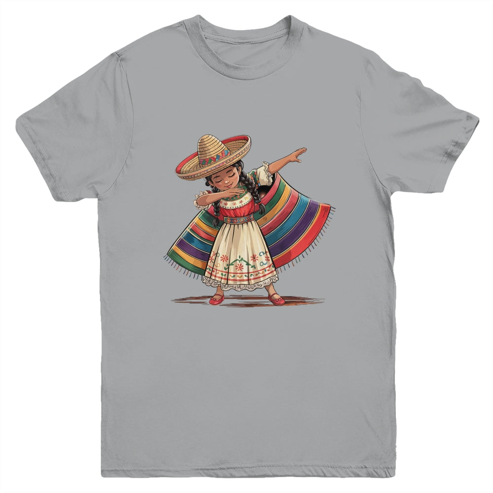 Funny Dabbing Mexican Poncho Sombrero Cinco De Mayo Girl Youth Shirt | teecentury