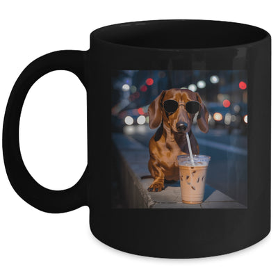 Funny Dachshund Drinking Iced Coffee Dog Meme Lover Humor Mug | teecentury