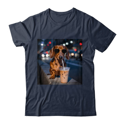 Funny Dachshund Drinking Iced Coffee Dog Meme Lover Humor Shirt & Tank Top | teecentury