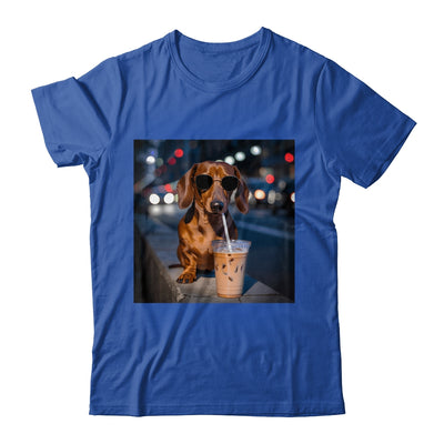 Funny Dachshund Drinking Iced Coffee Dog Meme Lover Humor Shirt & Tank Top | teecentury