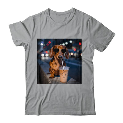 Funny Dachshund Drinking Iced Coffee Dog Meme Lover Humor Shirt & Tank Top | teecentury